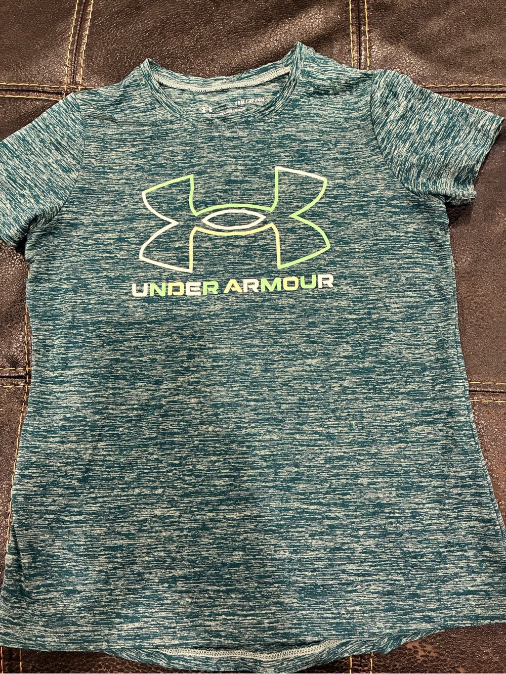 Under Armour Teal Heather Short Sleeve Tee with Neon Logo